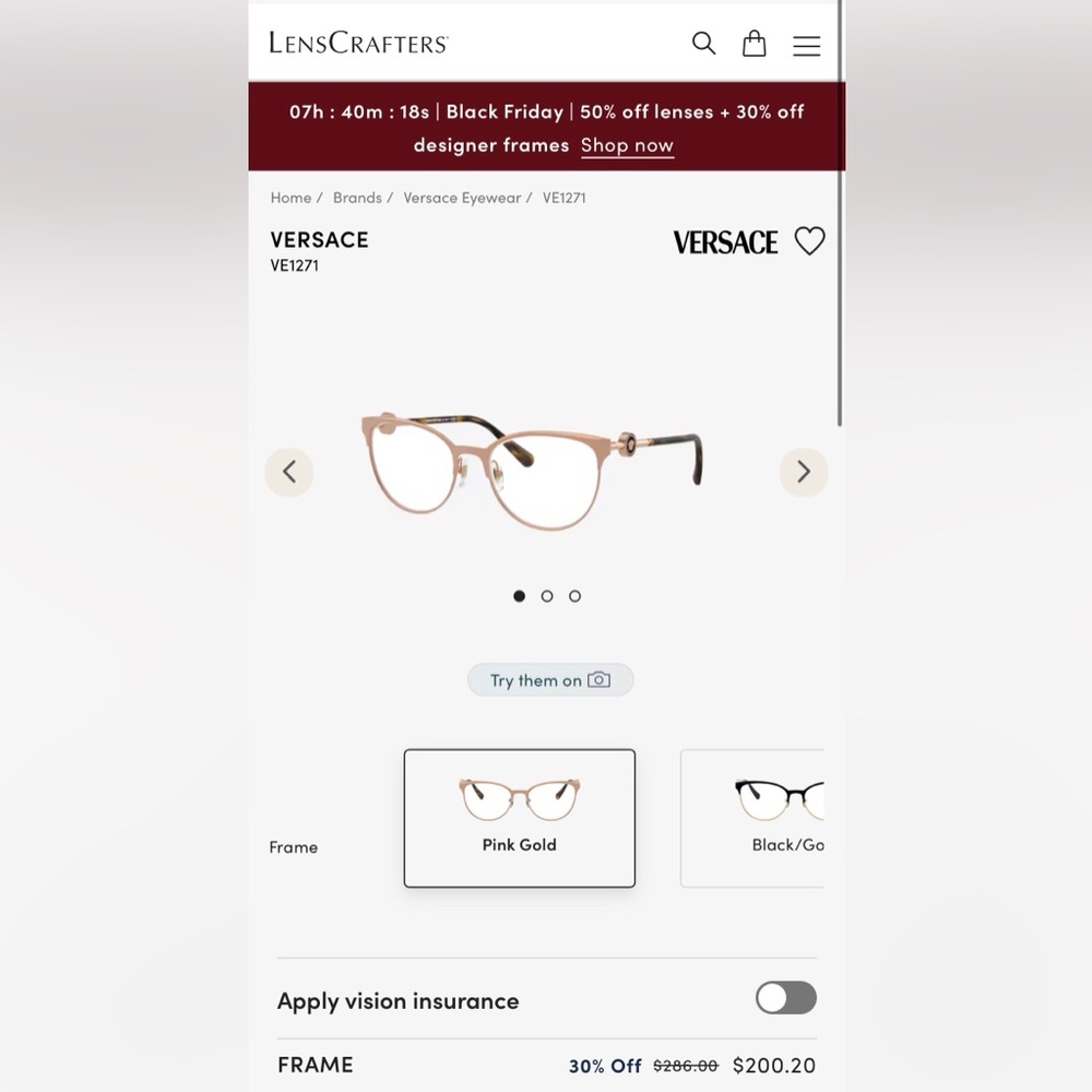 Versace Women's Glasses in Pink Gold